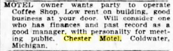 Chester Motel (Econolodge) - 1950 Need Coffee Shop Manager